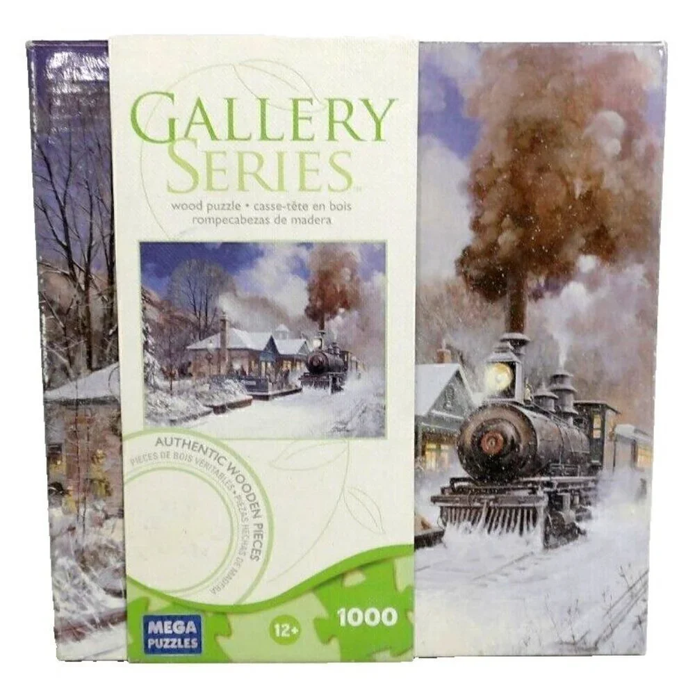MEGA  Gallery Series 1000 piece wooden puzzle NEXT STOP winter train station